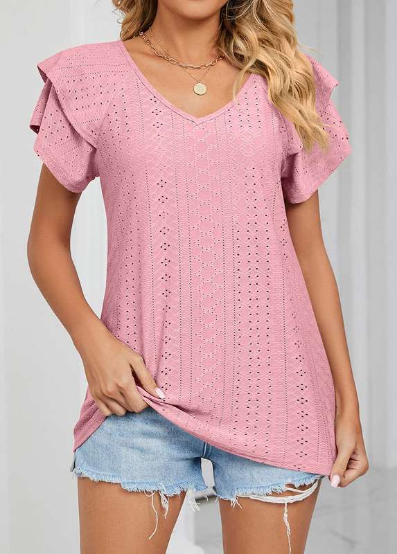 Jacquard Dusty Pink V Neck T Shirt