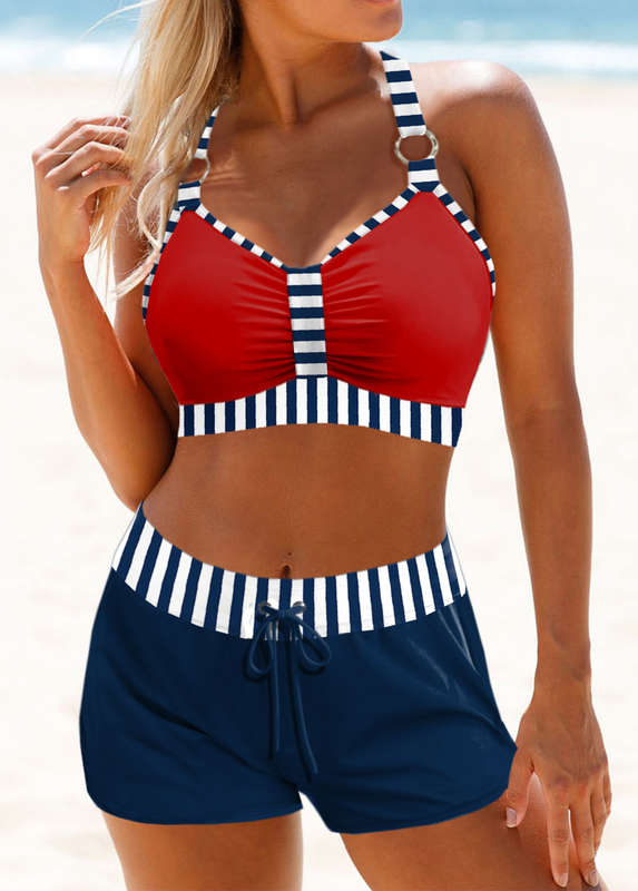 Patchwork Red Striped Bikini Set