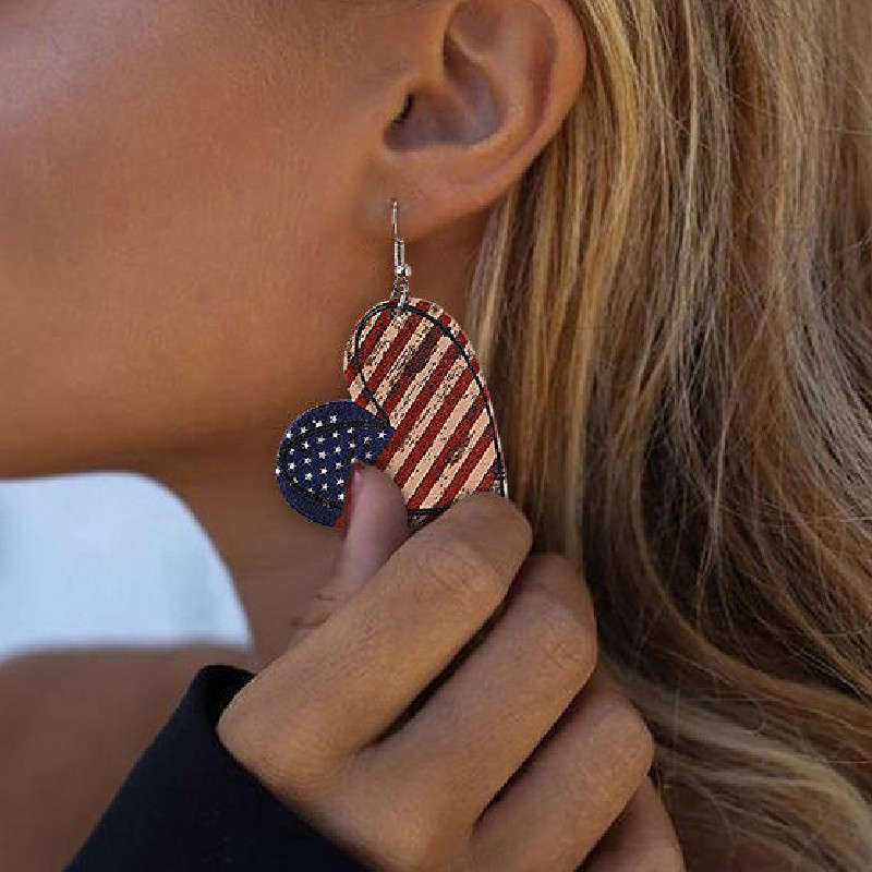 Heart American Flag Print Multi Color Earrings