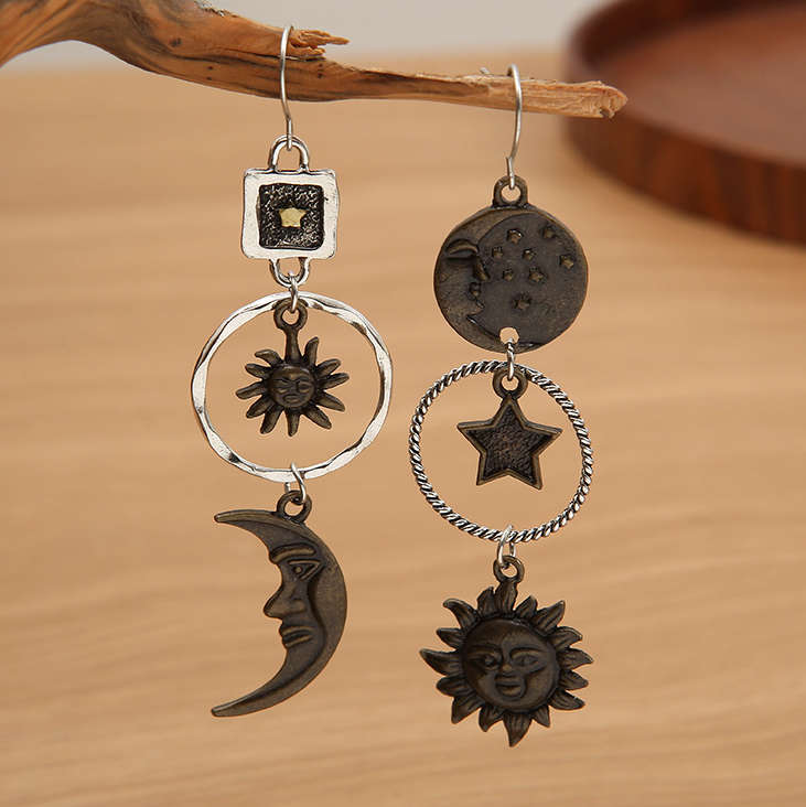 Asymmetrical Dark Camel Star Design Earrings