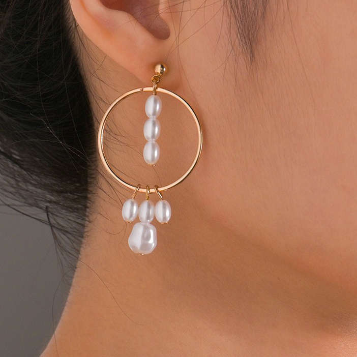 Round Golden Metal Pearl Design Earrings