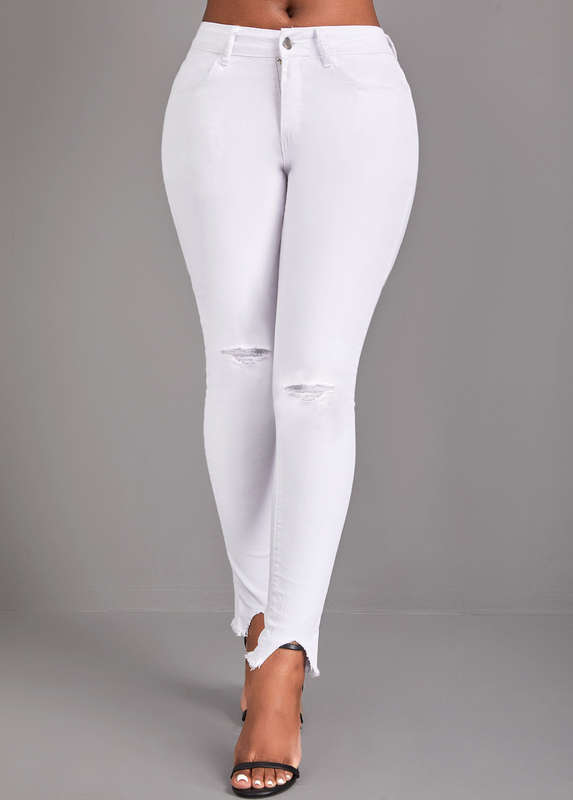 Button White Skinny High Waisted Jeans