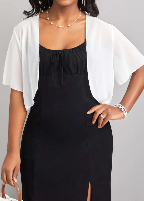White Open Front Short Sleeve Coat