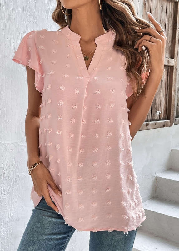 Split Light Pink V Neck T Shirt