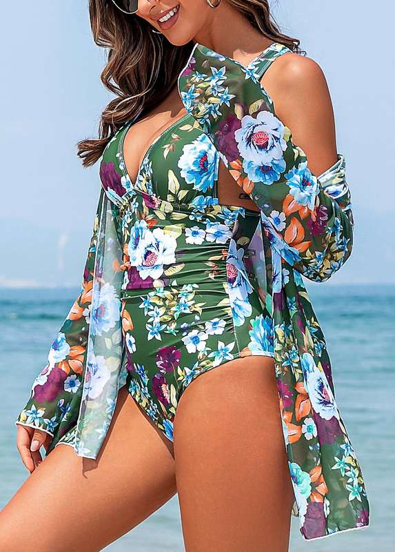 Multi Color Floral Print One Piece Swimwear