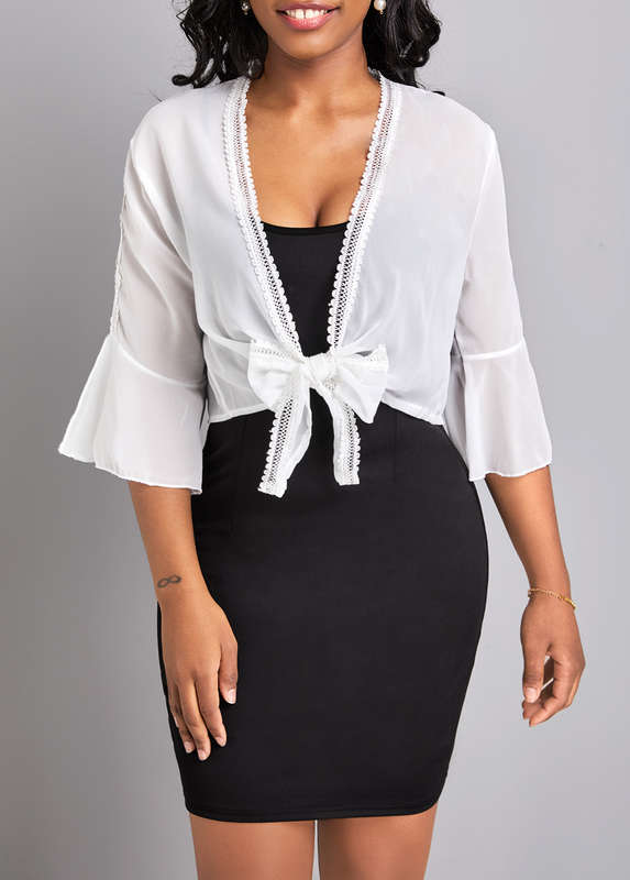 Lace White Three Quarter Length Sleeve Coat