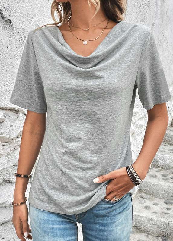 Light Grey Marl Draped Neck T Shirt