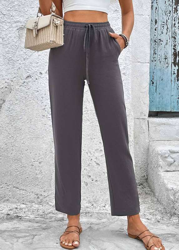 Drawstring Dark Grey High Waisted Pants