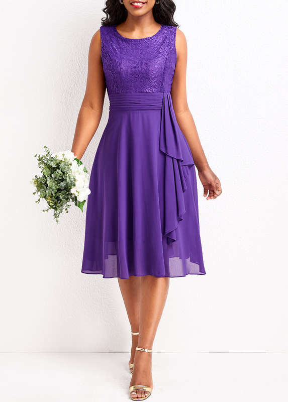 Lace Purple Scoop Neck Sleeveless Dress