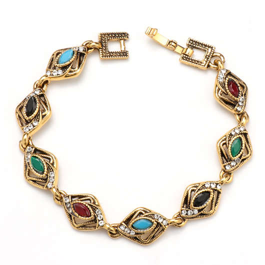 Alloy Detail Geometric Pattern Oval Gold Bracelet