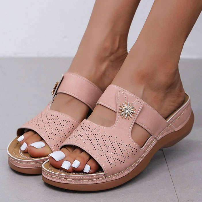 Low Heel Dusty Pink Open Toe Sliders
