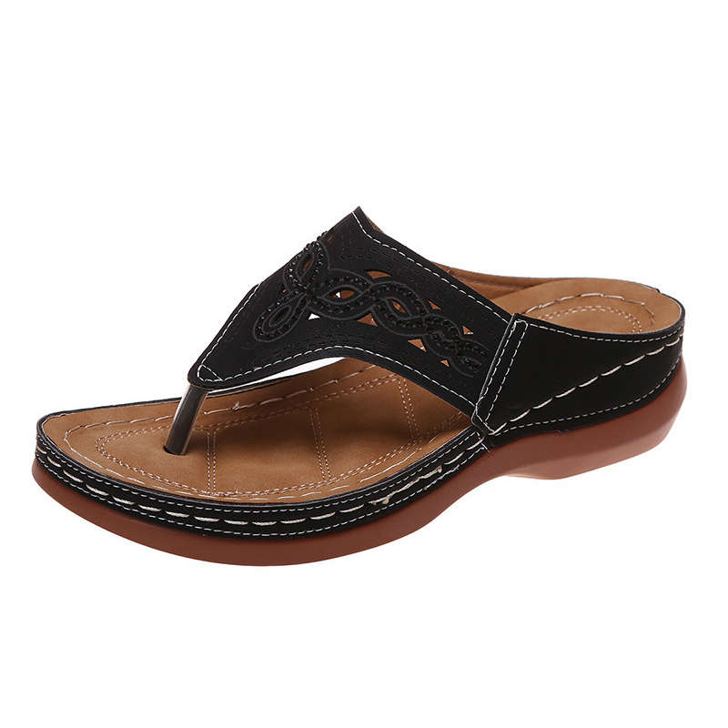 Black Falt Toe Post Flip Slippers