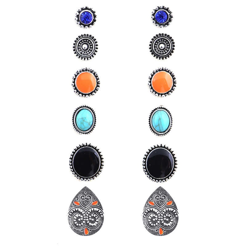 Round Geometric Pattern Multi Color Earring Set