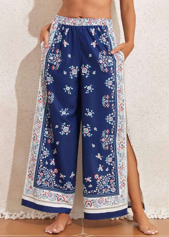 Split Navy Tribal Print Cover Up