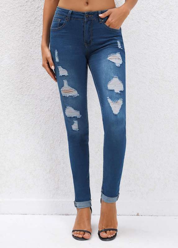 Pocket Navy Jogger Button Fly Mid Waisted Jeans
