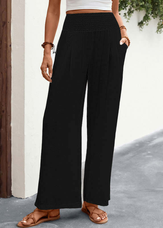 Black Breathable Smocked Pocket Cover Up