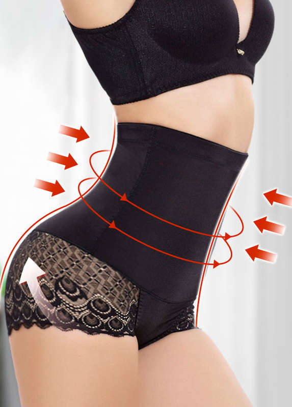Black Lace Stitching High Waisted Panties