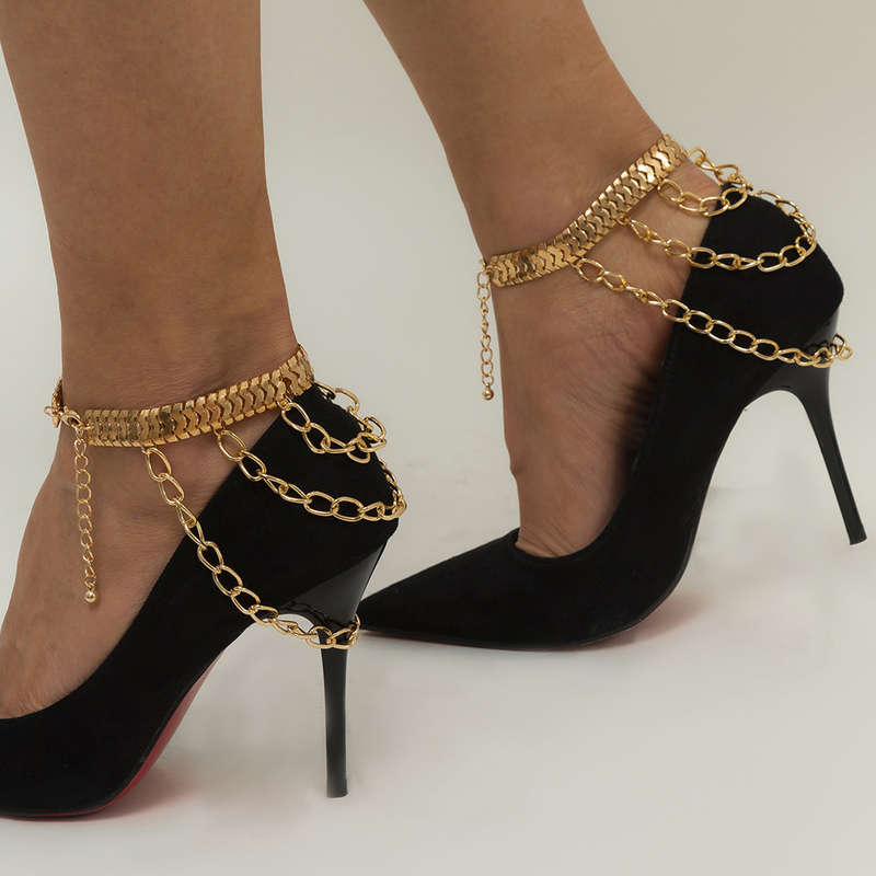 Layered Design Chain Detail Gold Anklet