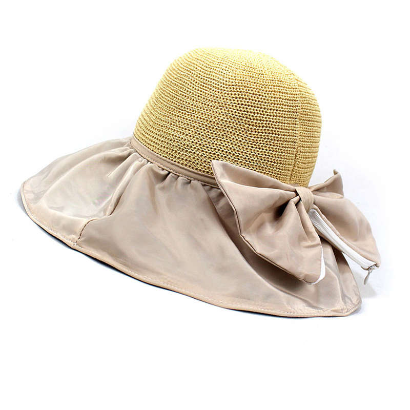 Bowknot Design Patchwork Beige Visor Hat