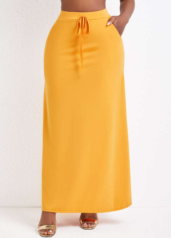 Pocket Ginger Drawastring A Line Maxi Skirt