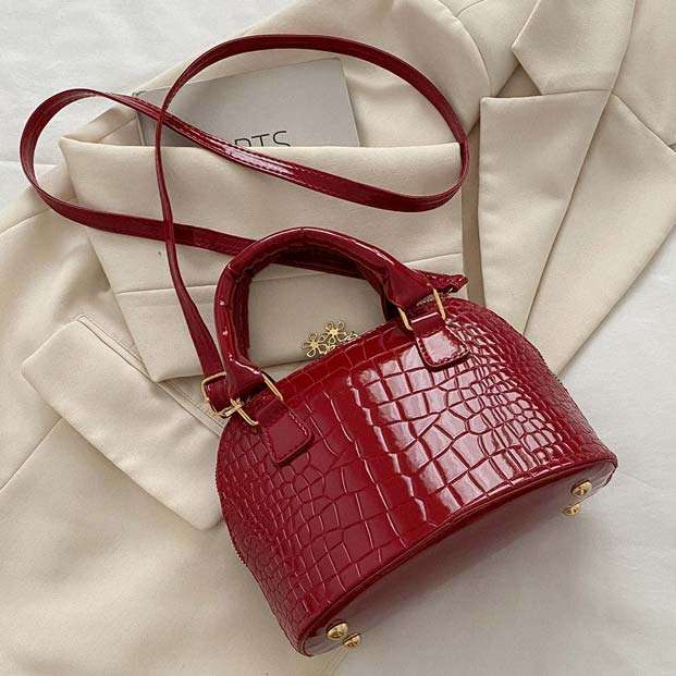 Wine Red Four Leaf Clover Detail Zip Shoulder Bag