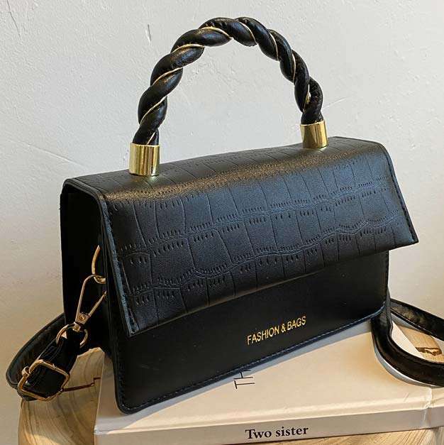 Black PU Detail Magnetic Crossbody Bag