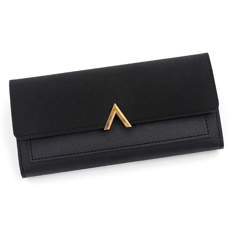 Black Metal Ring Detail Hasp Wallet