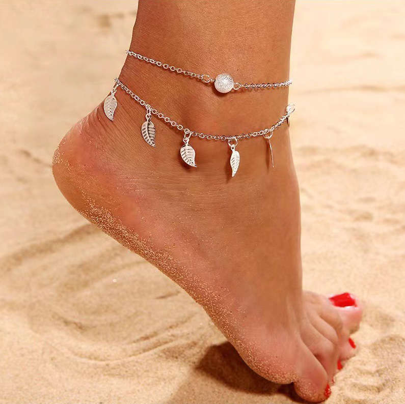 Leaf Alloy Detail Geometric Pattern Silver Anklet