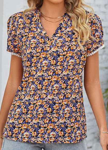 Patchwork Ditsy Floral Print Multi Color Blouse