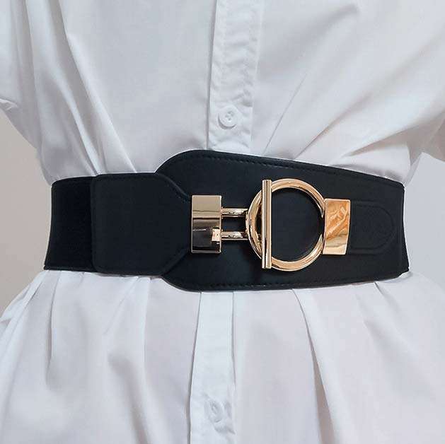 Black Metal Ring Detail Faux Leather Belt