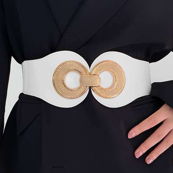 White Circular Ring Faux Leather Belt