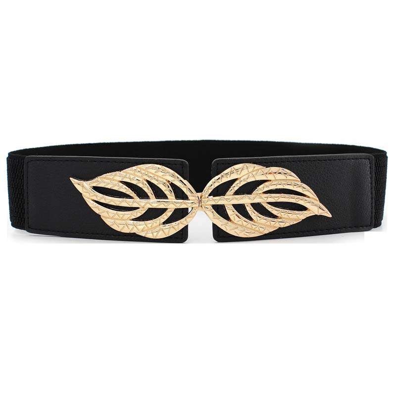 Leaf Design Black Faux Leather Belt