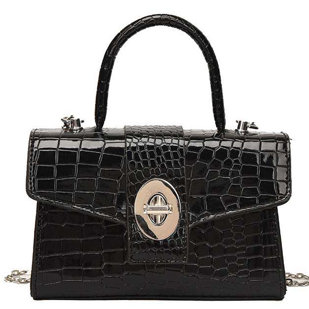 Black Chains Detail Turnlock Hand Bag