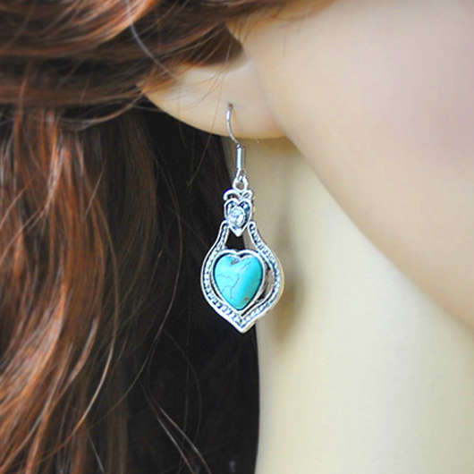 Heart Retro Cutout Design Turquoise Earrings