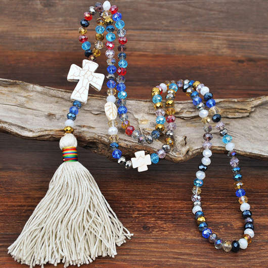 Cross Tassel Design Multi Color Necklace
