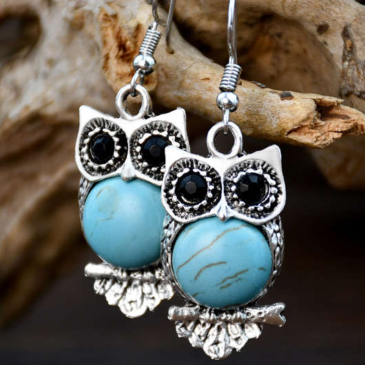 Owl Shape Design Turquoise Alloy Earrings