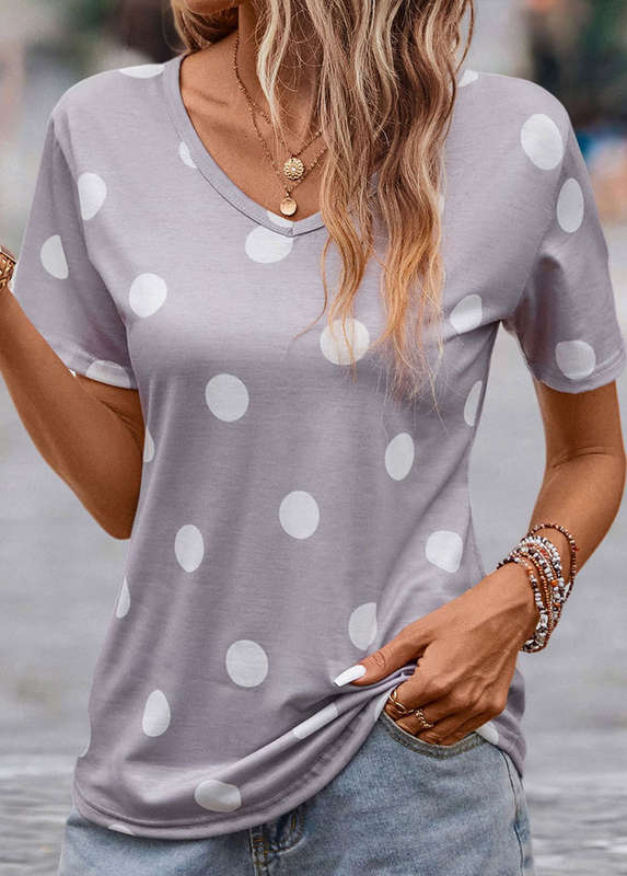 Lightweight Polka Dot Grey V Neck T Shirt