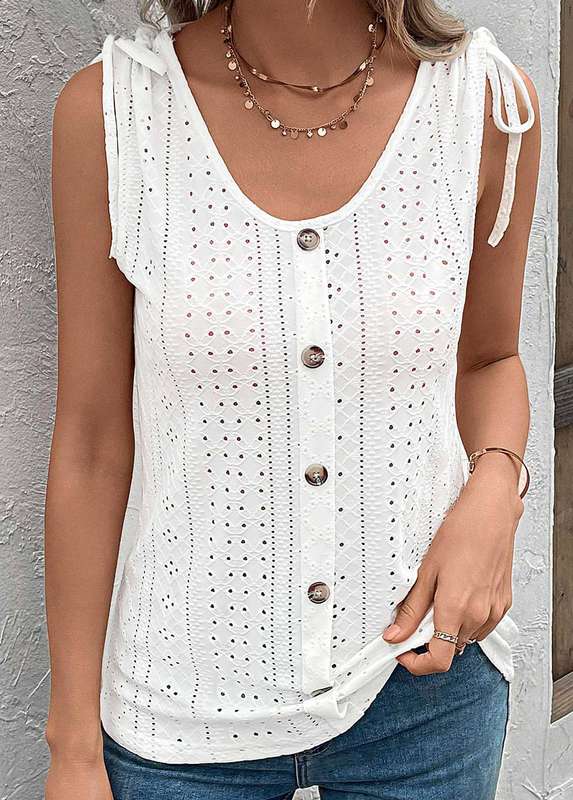 Button White Scoop Neck Tank Top
