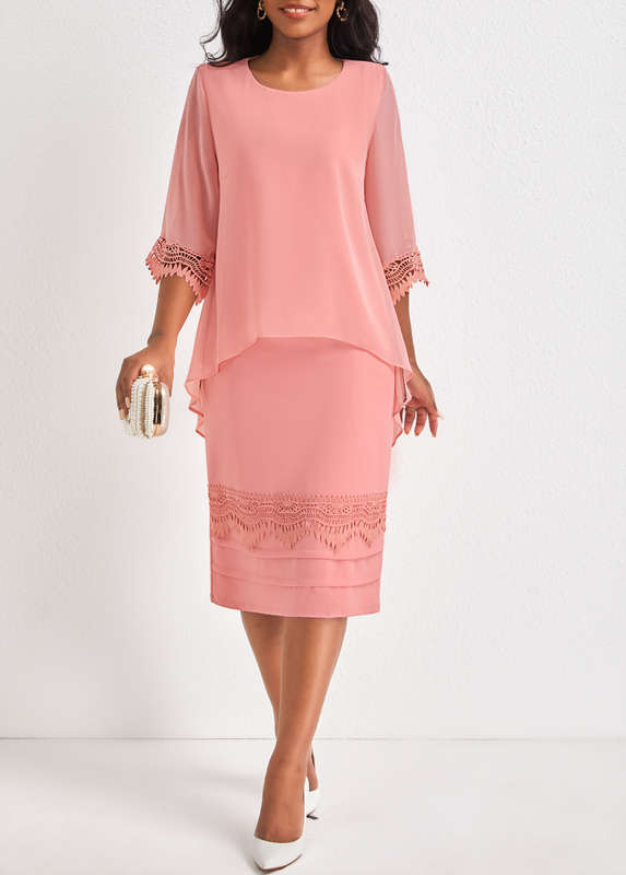 Plus Size Fake 2in1 Dusty Pink Dress