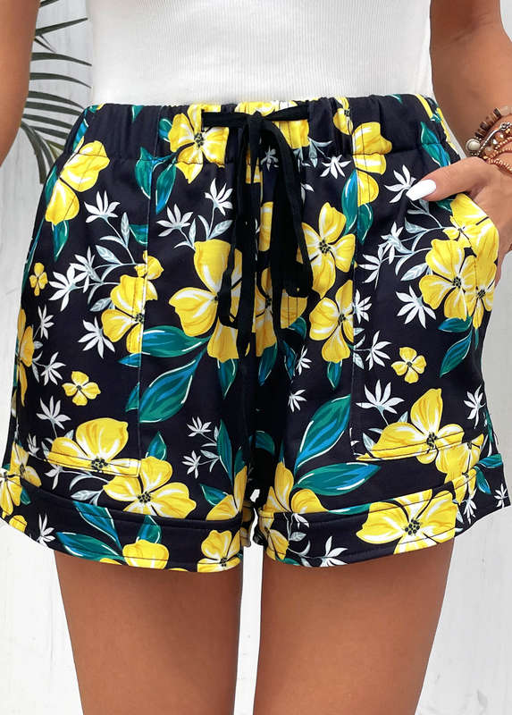 Pocket Floral Print Multi Color Regular Shorts