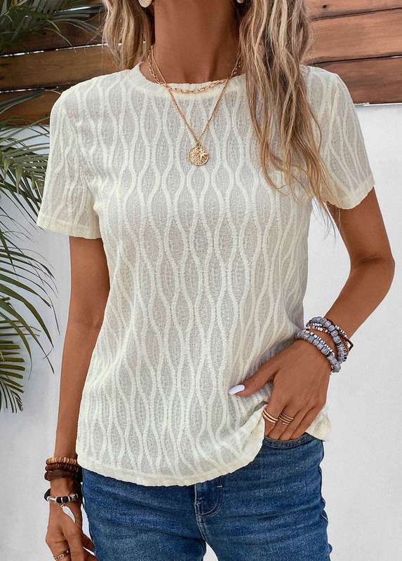 Lightweight Beige Round Neck Short Sleeve T Shirt