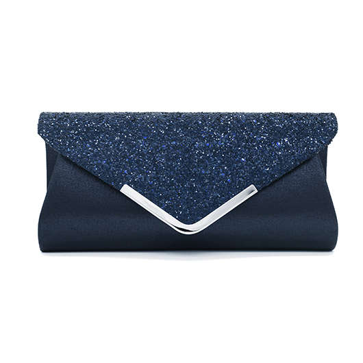 Peacock Blue Sequined Magnetic V Design Evening Bag