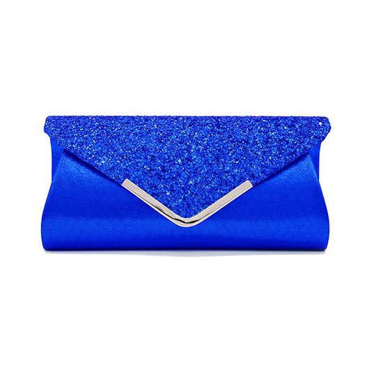 Royal Blue Sequined Magnetic V Design Evening Bag