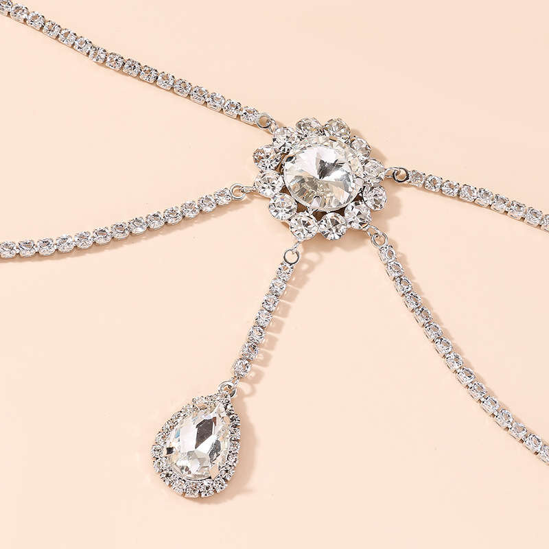Layered Rhinestone Design Silvery White Necklace