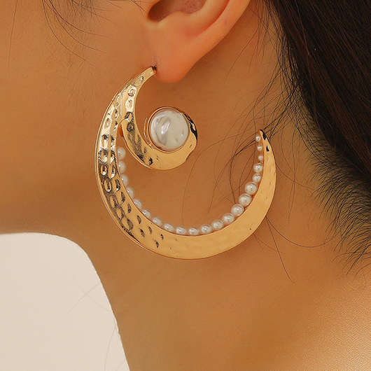 Moon Pearl Design Gold Metal Earrings