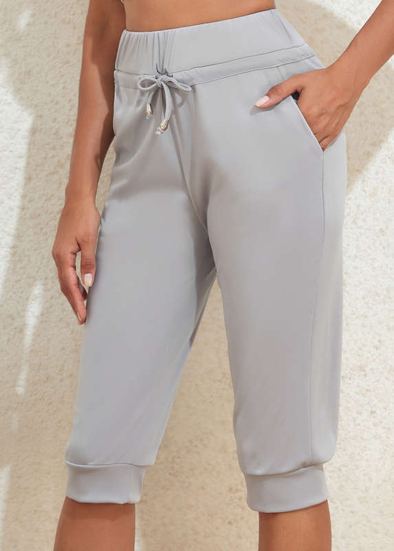 Pocket Grey Drawastring High Waisted Jogger Pants