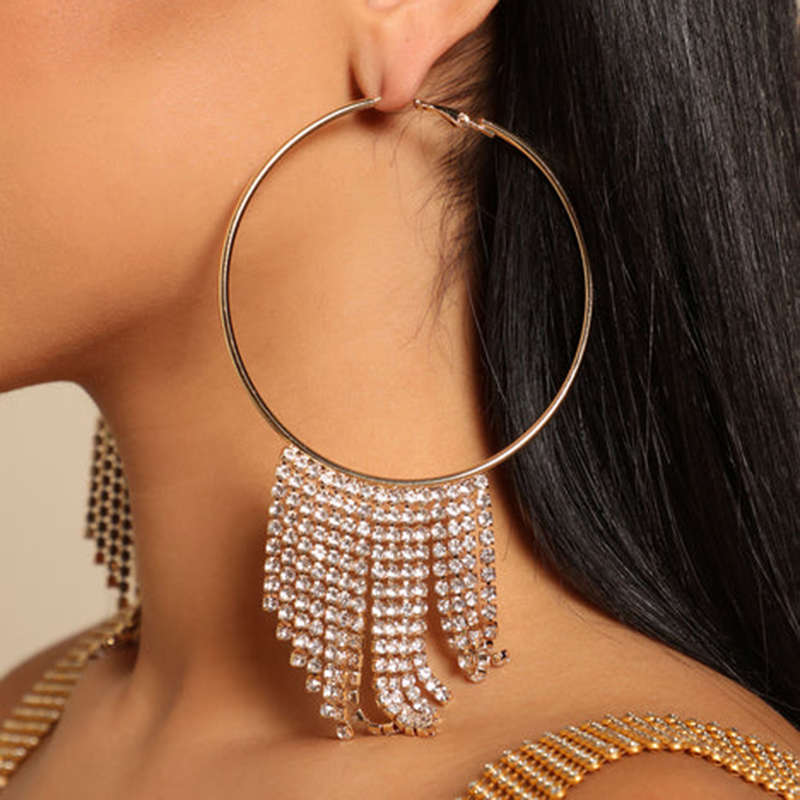 Round Gold Metal Rhinestone Detail Earrings