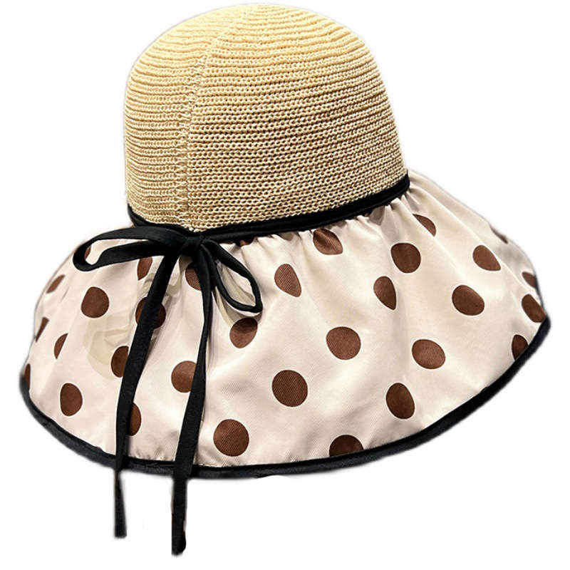Polka Dot Acrylic Detail Beige Visor Hat