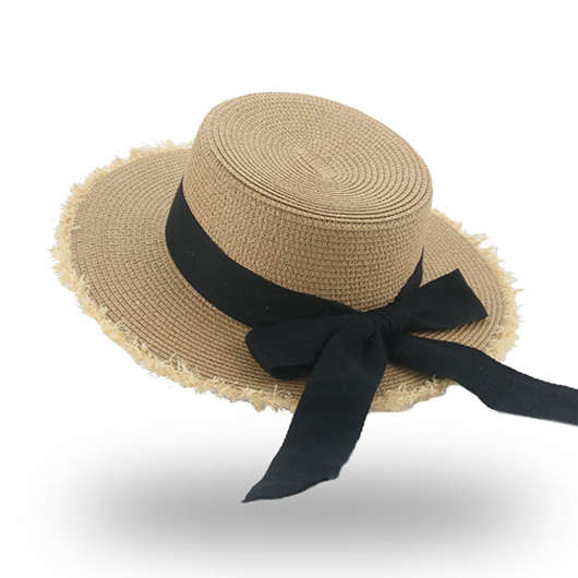 Bowknot Design Light Coffee Visor Straw Hat