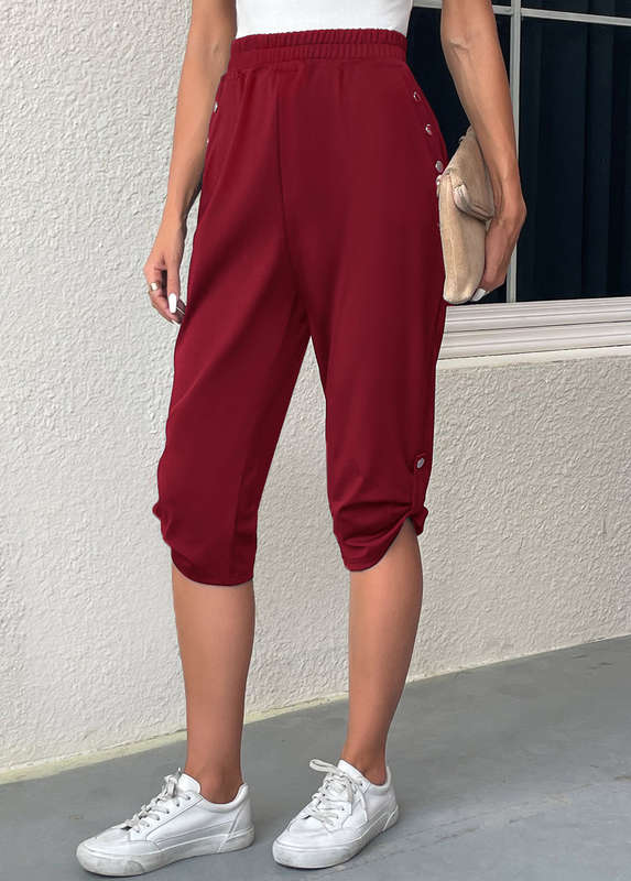 Pocket Wine Red Jogger Elastic Waist Pants